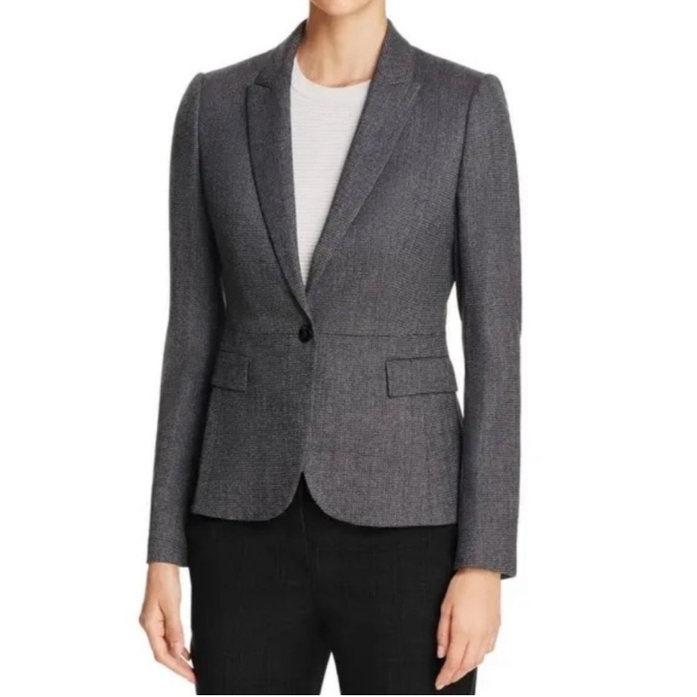 Hugo Boss Women’s Gray Wool Tailored Blazer Designer Suit Jacket Luxury Office